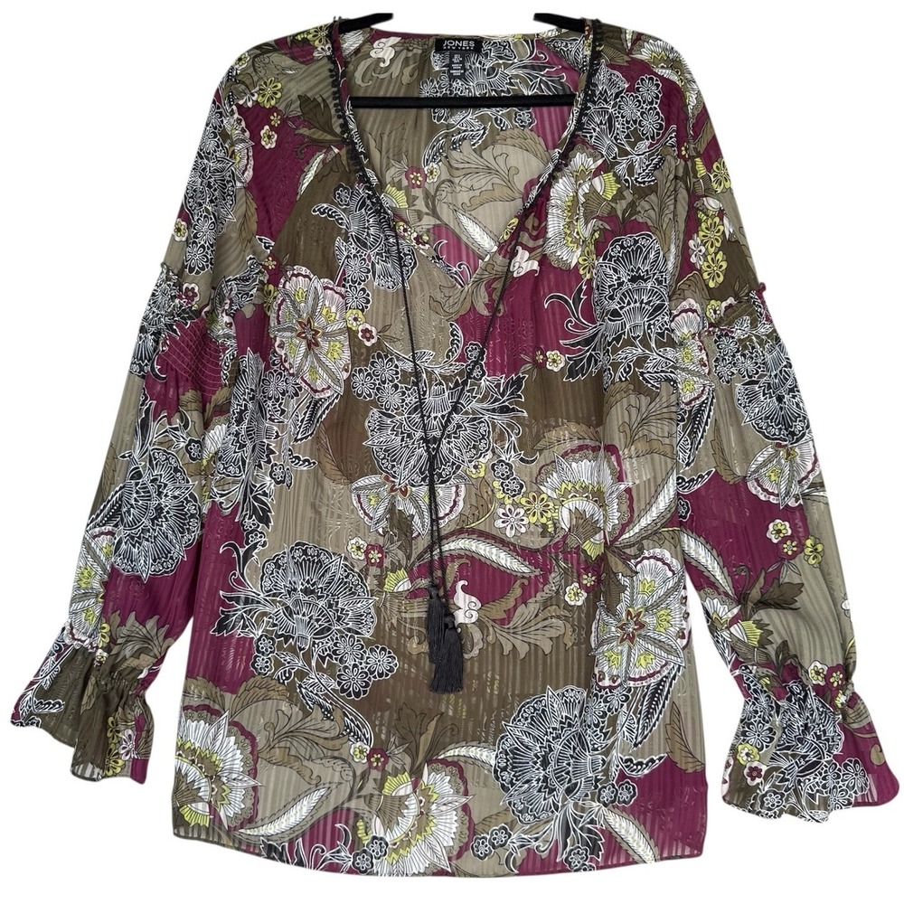 Jones New‎ York Shirt Womens Large Brown Paisley Dark Academia Whimsigoth Boho